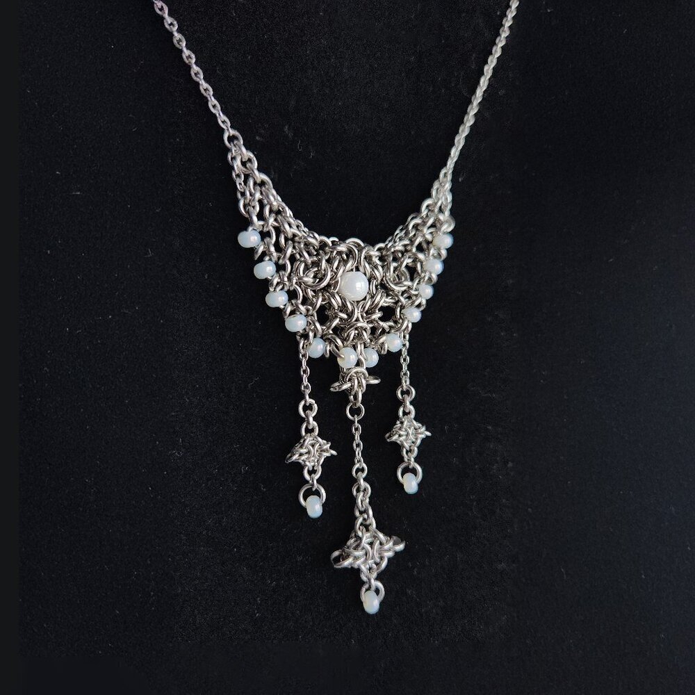 Vintage Medieval white pearl and silver statement necklace